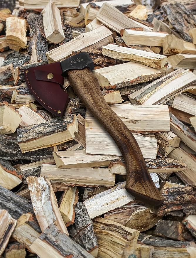 The Berserker - Camping Hatchet - Bushcraft Axe for Wood Chopping Carving- 15.7" Hand Axe with Leather Sheath