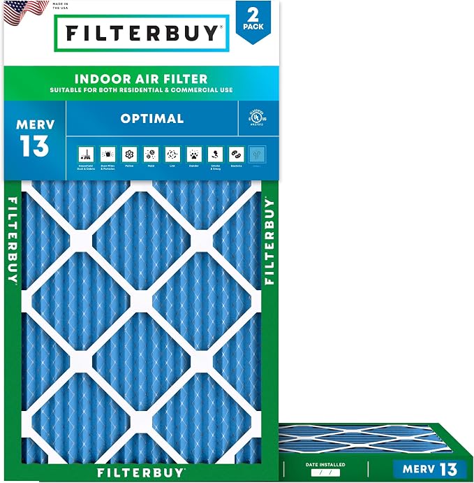 Filterbuy 12x25x1 Air Filter MERV 13 Optimal Smoke & Allergy Defense,