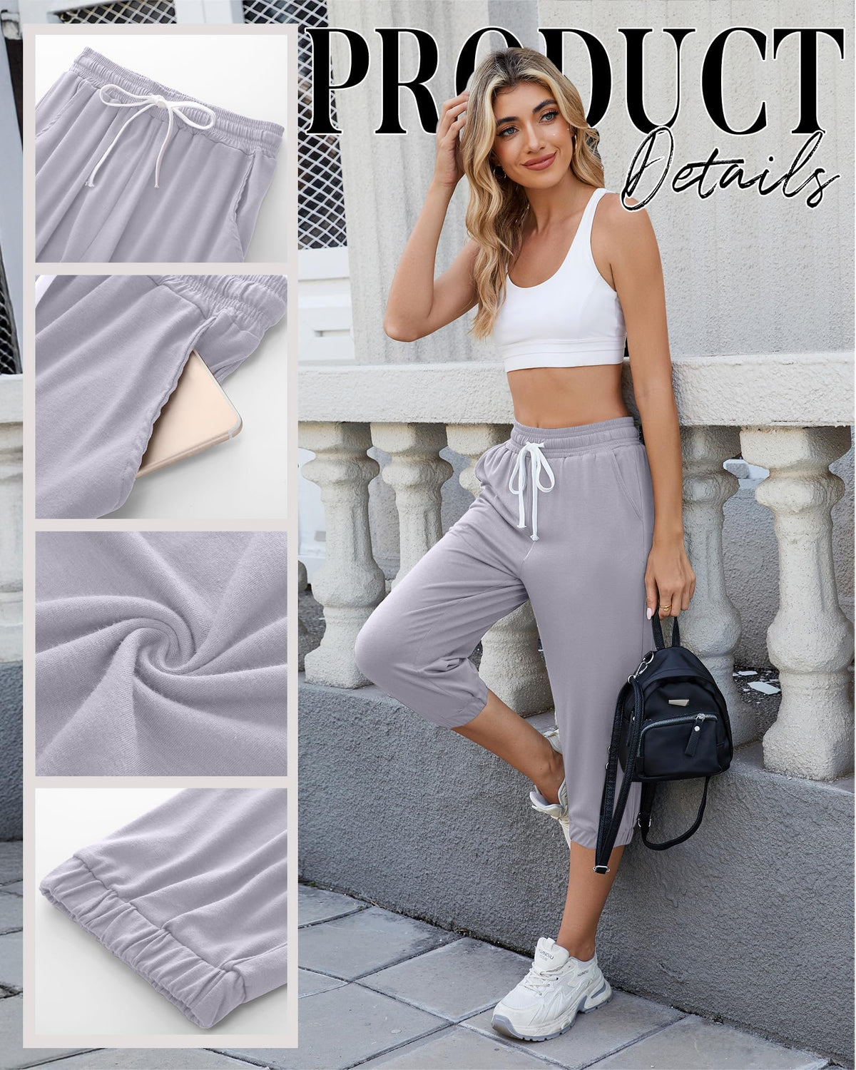 Ficerd 3 Pcs Women's Capri Sweatpants Joggers Casual Sports Cropped Lounge Pants High Waisted Athletic with Pockets (Black, Indigo Blue, Light Gray,XXLarge)