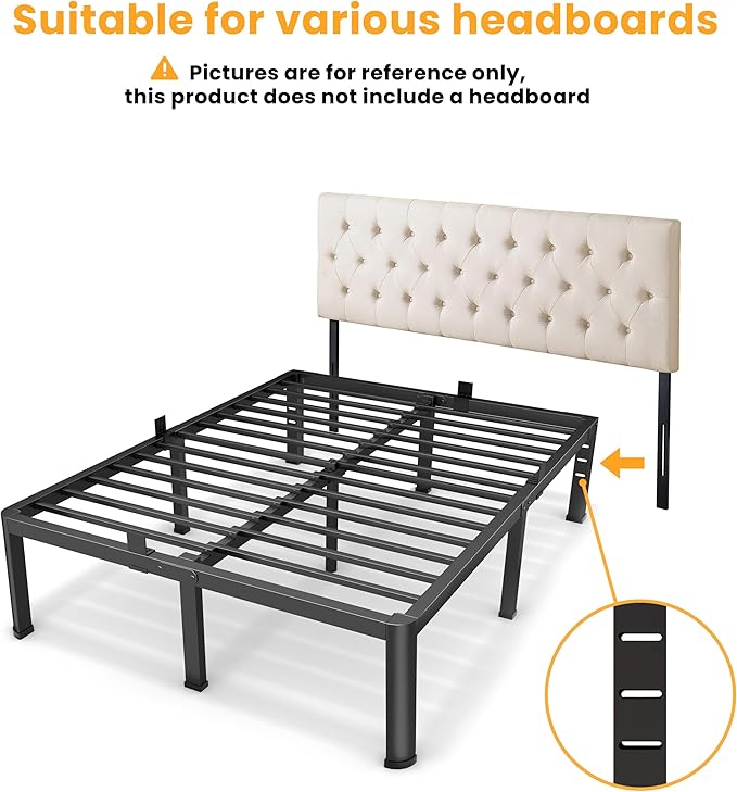 18 Inch King Size Metal Platform Bed Frame with Round Corners, Storage Space Under High Bed Frame-Heavy Duty Steel Slats Support, Noise Free - Easy Assembly - No Box Spring Needed