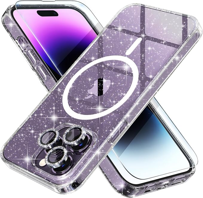 Choiche for iPhone 15 Pro Max Case Compatible with MagSafe Glitter Black | Women Girly Cute Glitter Sparkly Magnetic Phone Case with Diamond Camera Lens Protectors Military-Grade Drop Protection 6.7
