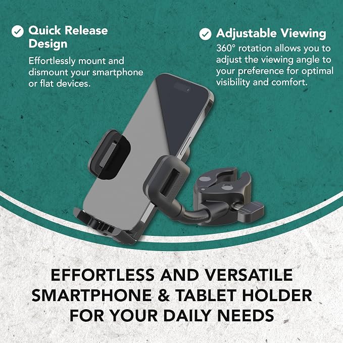 K&ampM Konig &amp Meyer Smartphone Holder | Black Phone Holder with Quick Release Button | Phone Stand with 360 Degrees Rotation | 0.21kg