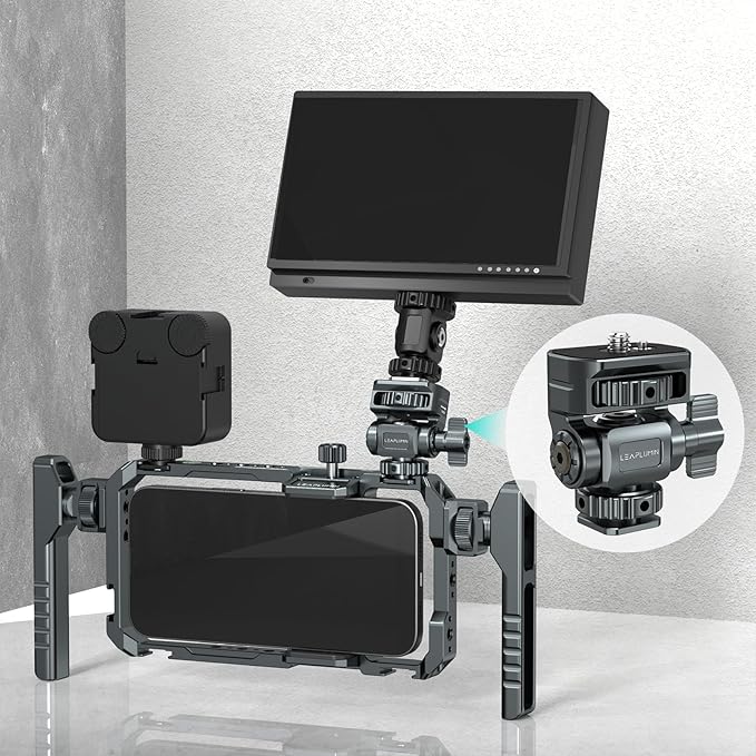Leaplumin Field Monitor Mount Monitor Holder with Cold Shoe, 1/4" Screw for 5" & 7" Field Monitor Mount Support 360° Swivel &180° Tilt Adjustment,Aluminum Camera Monitor Mount for Camera Hot Shoe