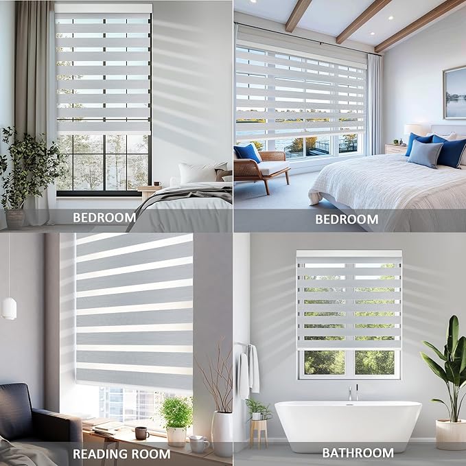 COOLWINDS Motorized Zebra Blinds for Windows Cordless Electric Curtains with Remote Control Blackout Shades Custom Smart Blinds Compatible with Alexa Google Home(95% Blackout Grey,W42 X 72in)