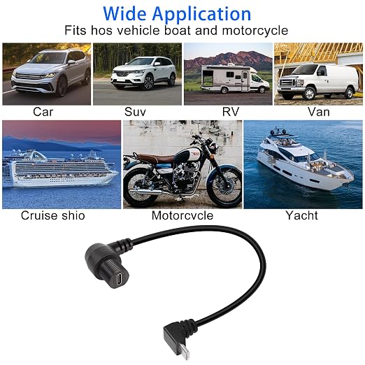 QIANRENON 90 Degree Angle USB C Flush Panel Mount Cable USB Type C 2.0 Female to Male Right Angle Waterproof Extension Cable Threaded to Dashboard or Panel 30cm/11.8 in (UP&ampDown Bend)