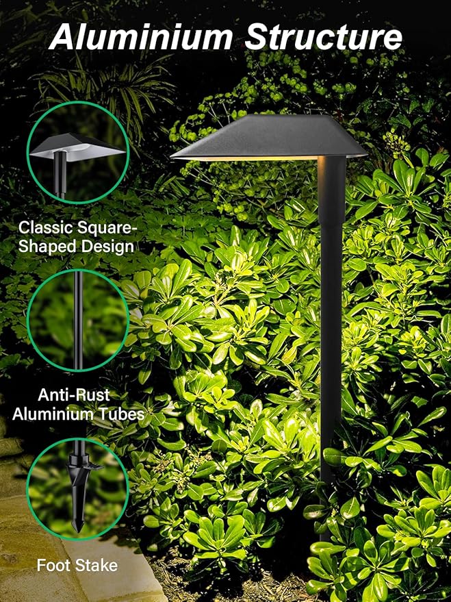 5W Low Voltage Landscape Pathway Lights with Connectors,12-24V Outdoor Path Lights, 3000K Wired Landscape Lights for Yard Garden Walkway, IP66 Waterproof（8Pack）
