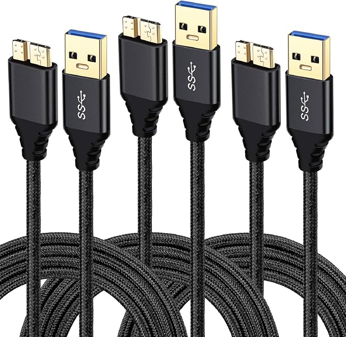 USB 3.0 Micro Cable 3-Pack 6ft Super Speed USB 3.0 Cable A Male to Micro B Charger Cable Compatible for Samsung Galaxy S5 Note 3 External Hard Drive and More - Black