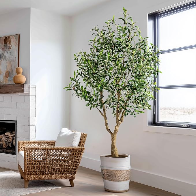 Tall Artificial Tree Large Faux Olive Tree with Pot Indoor Outdoor Realistic Floor Big Fake plantas for Home Living Room Master Bedroom Office Porch Outside Patio arboles artificiales para decoracion