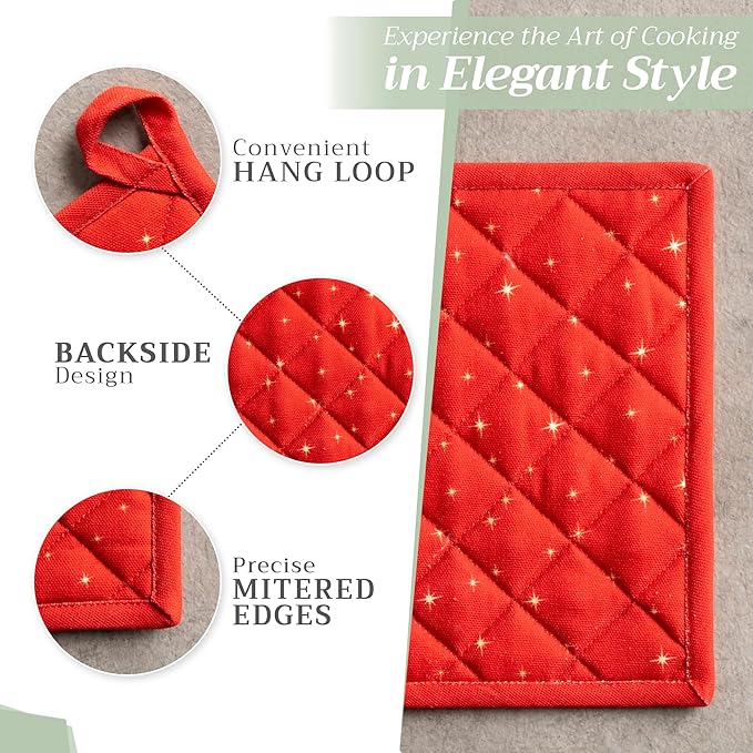 Maison d' Hermine Pot Holders 100% Cotton Heat Resistant Potholders 8" x 8" Hot Pads with Loop for Thanksgiving Christmas Decorations BBQ Cooking Baking Handling Hot Pans (Pack of 1, Noel)