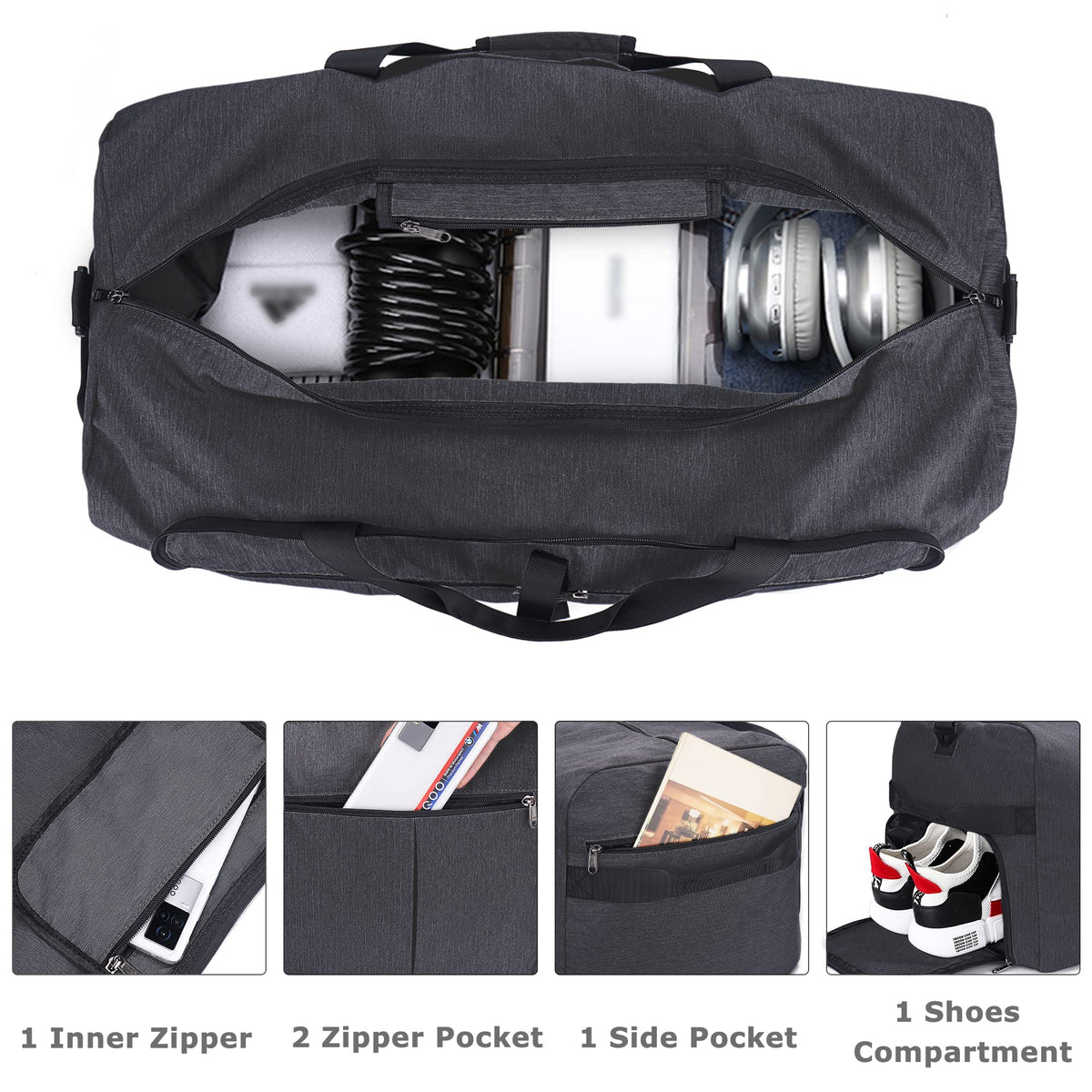 120L Foldable Collapsible Waterproof Travel Duffel Bag for Men and Women with Shoe Compartment