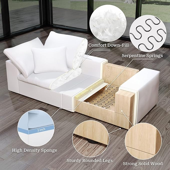 Oversize Cloud Modular Sectional Sofa,Chaise Down Filled Comfort Sofa Detachable Couch Cushion Covers for Living Room Apartment,White