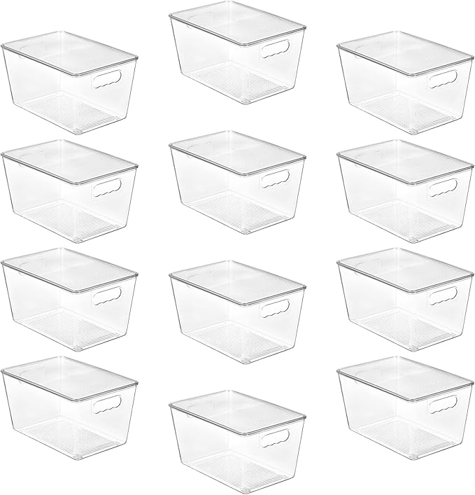 Vtopmart 12 Pack Clear Stackable Storage Bins with Lids, Large Plastic Containers with Handle for Pantry Organizer and Storage,Perfect for Bathroom,Cabinet,Kitchen,Fridge,Closet Organization