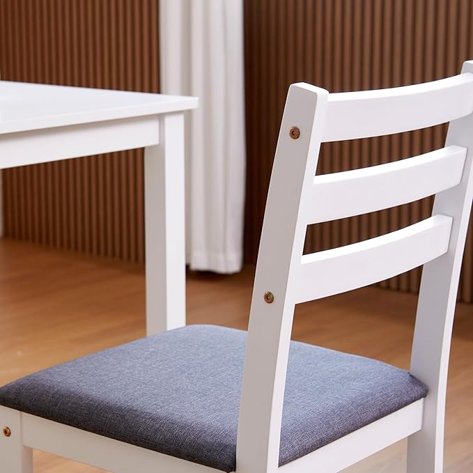 Livinia Seattle Modern Farmhouse Kitchen Dining Room Chair Set of 2, Solid Wood Fabric Upholstered Cushion Seat Wood Ladder Back Chairs (White)