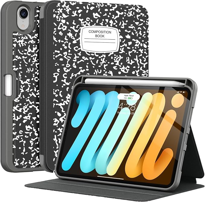 Case for iPad mini 7 (A17 Pro) 2024/Mini 6 2021 8.3-Book Black | Slim Lightweight Folio Stand Case Auto Wake/Sleep Soft TPU Back Cover with Pencil Holder for iPad mini 7th/6th Generation