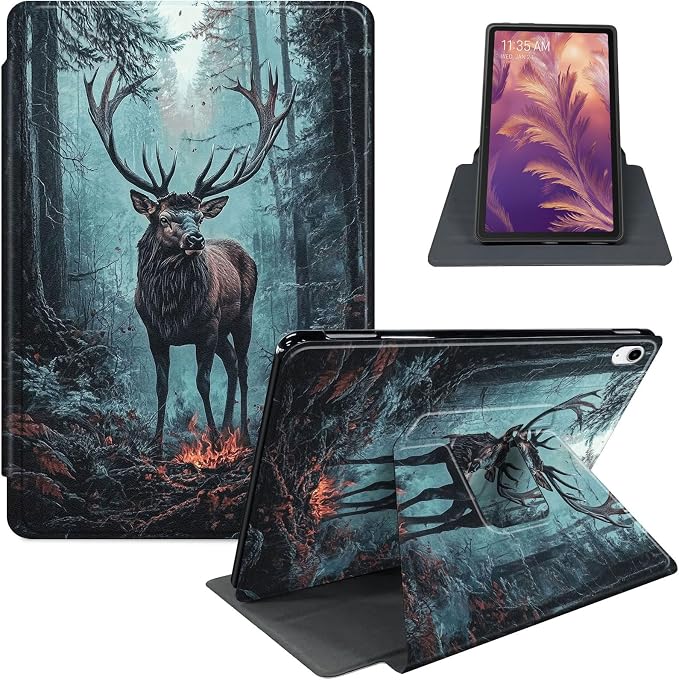 for iPad 11th Generation (A16 2025) 11 / iPad 10th Gen 10.9 2022 Case 360° Rotating PU Leather Stand Cover with Auto Sleep/Wake Shockproof TPU Backl Raccoon Perched