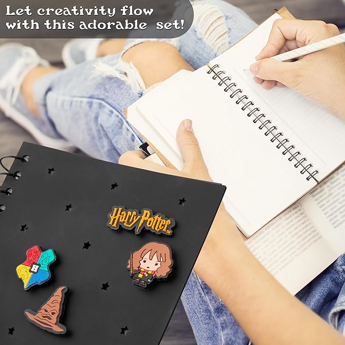 Harry Potter Gifts A5 Customizable Notebook and Zipped Pencil Case Kids Stationery Set with Character Chibi Pins Sticky Notes Hogwarts
