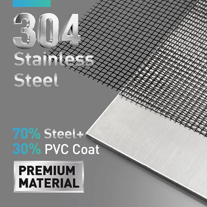 304 Stainless Steel Mesh Window Screen Roll, 35IN x 98.43FT Black Metal Window