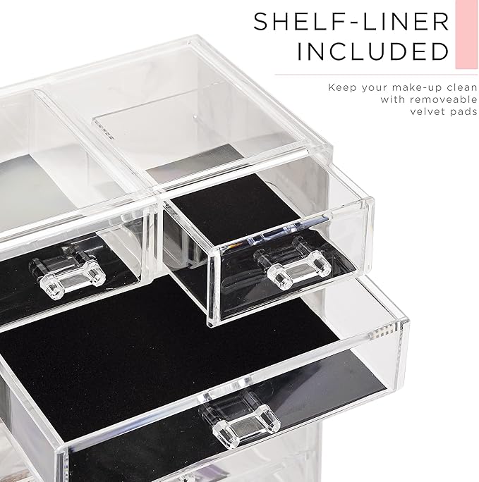 Sorbus Clear Cosmetic Makeup Organizer - Make Up & Jewelry Storage, Case & Display - Spacious Design - Great Holder for Dresser, Bathroom, Vanity & Countertop (4 Large, 2 Small Drawers - Marble Print)