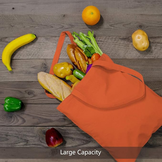 TOPDesign 24-Pack Economical 16"x15" Orange Cotton Tote Bag, Lightweight Medium Reusable Grocery Shopping Cloth Bags, Suitable for DIY, Advertising, Promotion, Gift, Activity