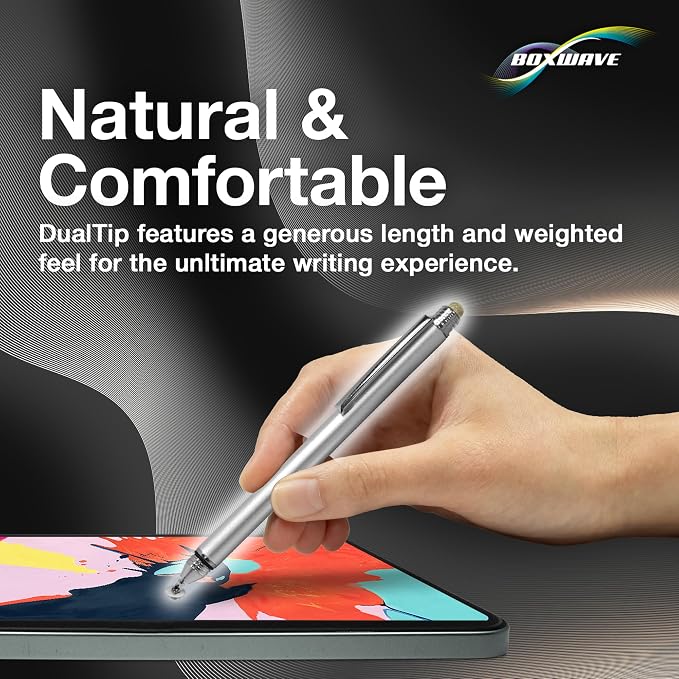 BoxWave Stylus Pen Compatible with Samsung Galaxy S24+ - DualTip Capacitive Stylus Fiber Tip Disc Tip Capacitive Stylus Pen - Metallic Silver