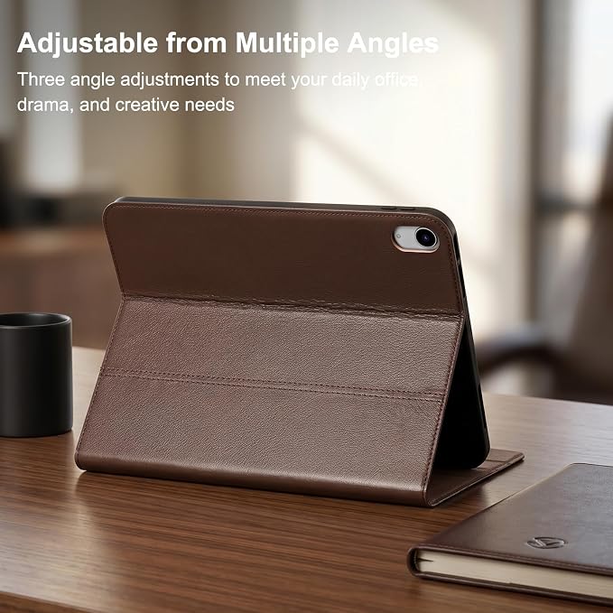 Leather Case for iPad A16 11th 11 2025 and iPad 10th 10.9 2022 | Genuine Full Grain Leather Folio CoverSmart Protective ShellShockproof &amp Drop-ProofAuto Wake/Sleep.Dark Brown