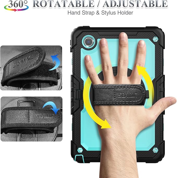 SEYMAC stock Tablet Case for Lenovo Tab M11 (TB-330FU/TB-330XU) 11 inch Drop-Proof Protection Cover with 360° Rotate Stand & Strap [Pen Holder] & Screen Protector/K11/Xiaoxin Pad 2024, Sky Blue+Black