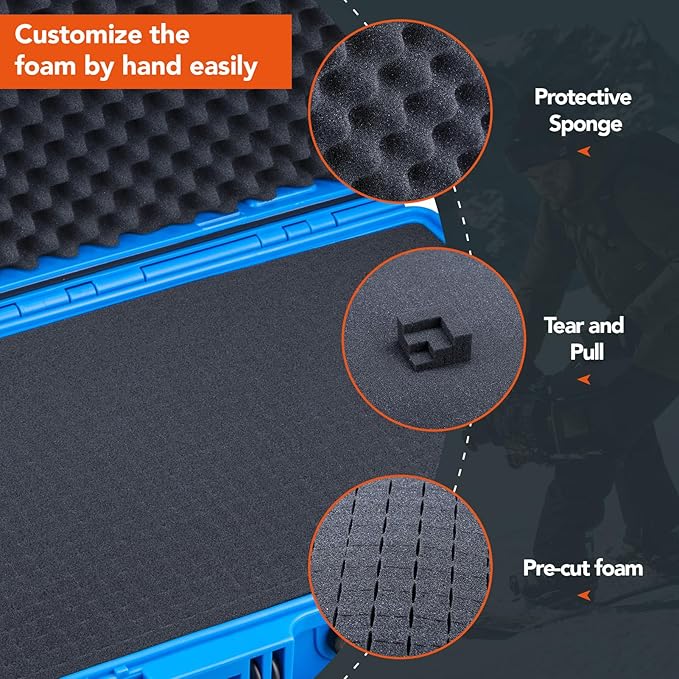 Lykus HC-4410 Waterproof Hard Case with Customizable Foam Insert, Interior Size 17.32x11.42x4.72 in, Suitable for up to 16" laptop,Starlink Mini,keyboard,drill,audio mixer,mic,flashlight,and more