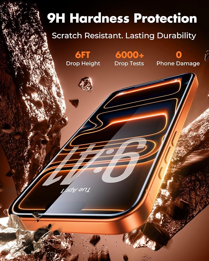 UNBREAKcable 4-Pack iPhone 15 Screen Protector 9H Hardness | 9H tempered glass | 99.99% HD clarity | Double Shatterproof|alignment frame easy install | case-friendly