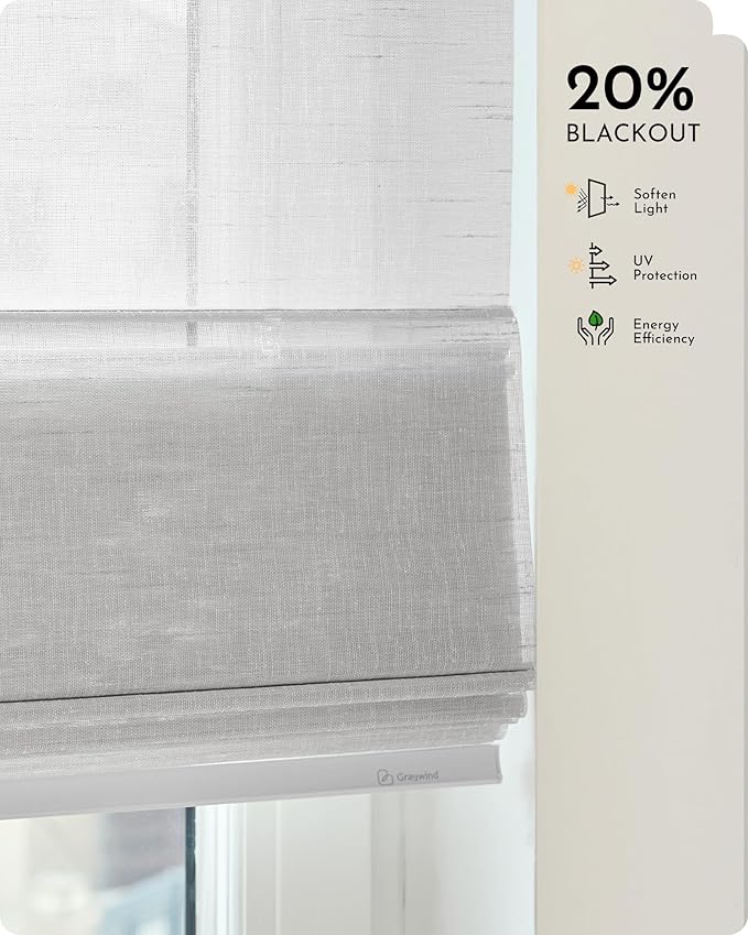 Graywind Smart Roman Shades 20% Blackout Compatible with Alexa Google Rechargeable Motorized Window Blinds Remote Control View Visible Plain Fold, Custom Size (Semi-Sheer Grey)