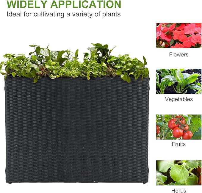 LEWIS&WAYNE Tall Planters for Outdoor Plants Handmade Wicker Large Rectangular Block Planter Box with Removable Liners Modern Planter for Indoor Outdoor Patio Deck - Black