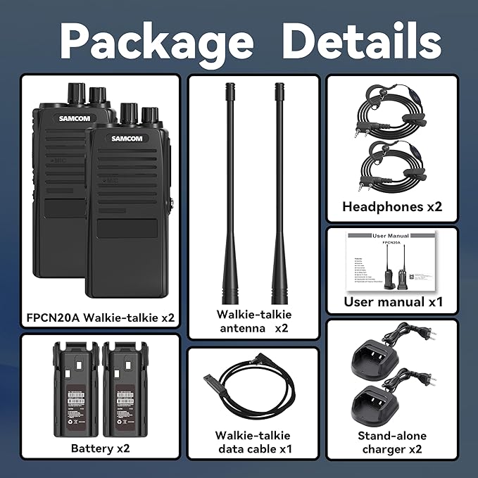 SAMCOM FPCN20A Walkie Talkies with Earpiece, Upgrade Portable UHF Two-Way Radios, VOX, Voice Playing, Rugged 2 Way Radios, 3000mAh Rechargeable for Aduls Church Construction Industrial, 2 Pcs