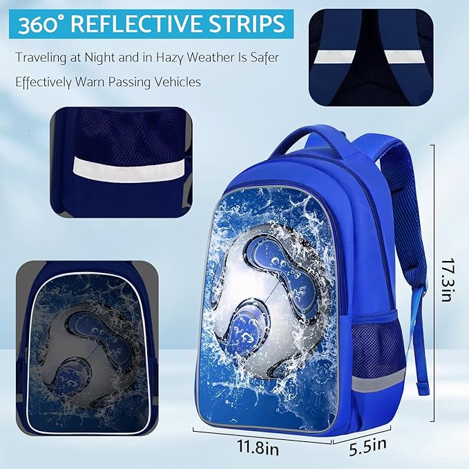 School Backpack for Boys - Soccer Boys Backpack for Kids Children Teens Elementary Middle School - Students Bag for Ages 6-18,17″Bookbag Multifunctional Large Capacity