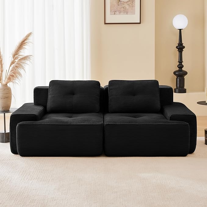 80'' Loveseat Sofa, 32D Foam Corduroy Boneless Couch with Pillow, Deep Seat Wide Arm Sectional Couch for Living Room, Small Spaces, Studio Apartment