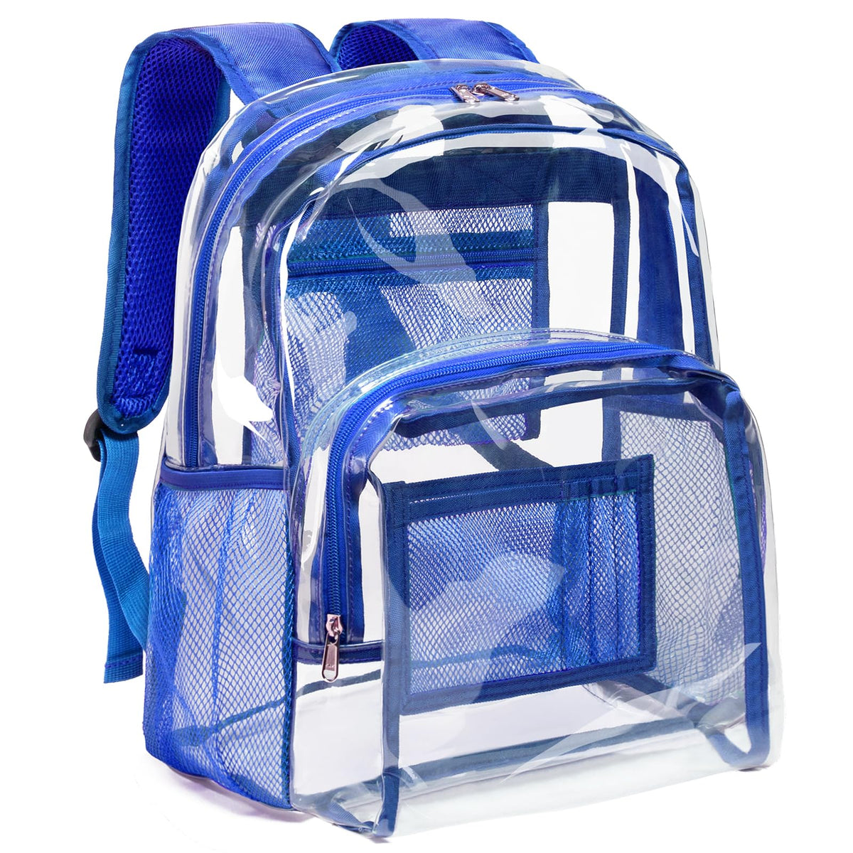Vorspack Clear Backpack Heavy Duty PVC Transparent Backpack with Reinforced Strap Stitches & Large Capacity for College Workplace Security -Blue