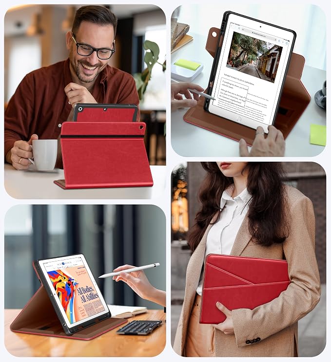 DTTO for iPad 9th/8th/7th Gen Case 10.2 Inch (2021/2020/2019) Brown | 360 Degree Rotating Premium Faux Leather Folio Stand Cover with Pencil Holder Auto Sleep/Wake Multiple Angles Hand Strap