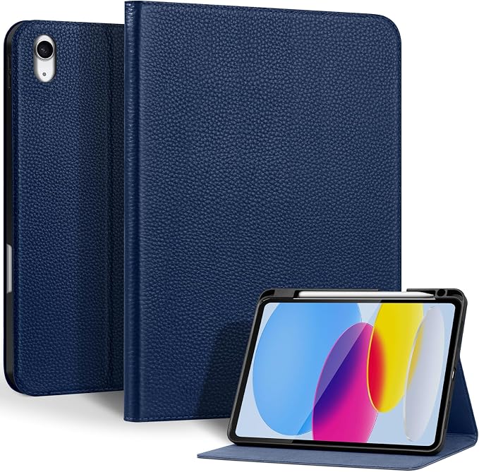 Genuine Leather Case for iPad 11th Gen 11/10th Gen 10.9 Black | Pencil Holder Adjustable Stand Auto Wake/Sleep Shockproof