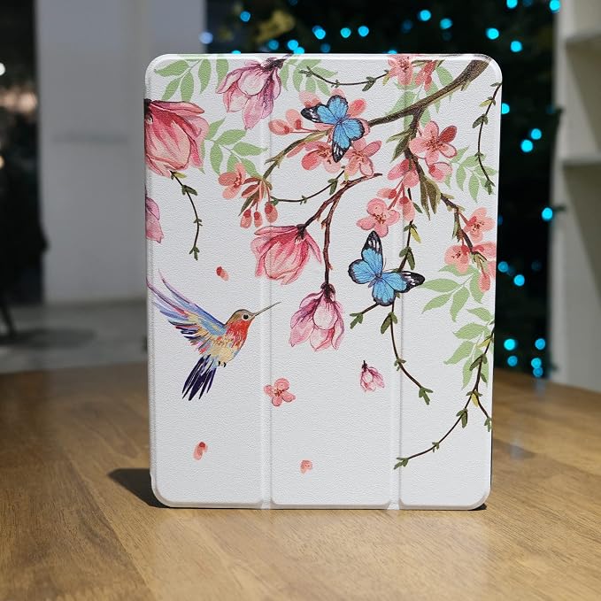MEEgoodo for iPad Pro M2 12.9 Case 6th/5th/4th/3rd Generation 2022 2021 2020 2018 with Pencil Holder Tablet Cover with Soft TPU Back Shell Art Painted Flowers