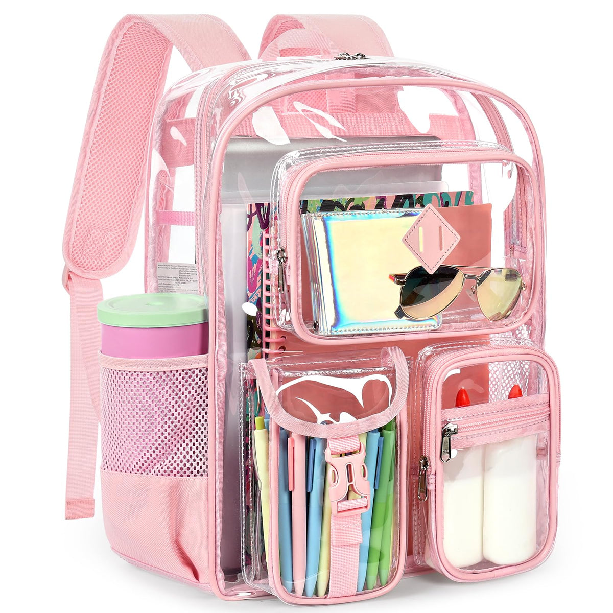 ZORFIN 17 Inch Clear Backpack, Large Transparent Bookbag with Reinforced Straps for School College Work