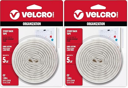 VELCRO Brand 5 Ft x 3/4 in | White Tape Roll with Adhesive | Cut Strips to Length | Sticky Back Hook and Loop Fasteners | Perfect for Home, Office or Classroom (Pack of 2)