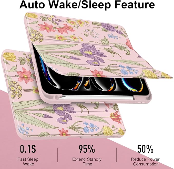 DONGKE for iPad Pro 11-Inch Case (M5 2025 / M4 2024) 6th/5th Generation [Auto Sleep/Wake &amp Pencil Pro Holder] Clear Acrylic Back Smart Trifold Stand Cover Bear &amp Cherry