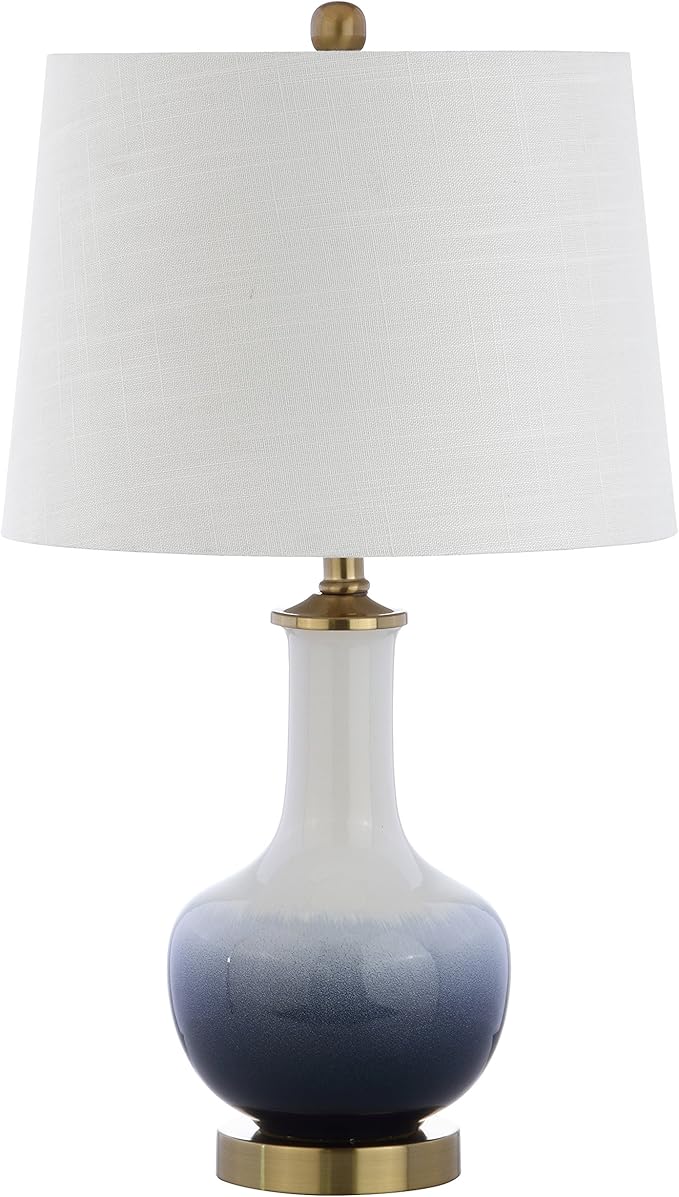 JONATHAN Y JYL3019A Gradient 25" Ceramic/Brass LED Table Lamp Contemporary Traditional Bedside Desk Nightstand Lamp for Bedroom Living Room Office College Bookcase LED Bulb Included, White/Navy