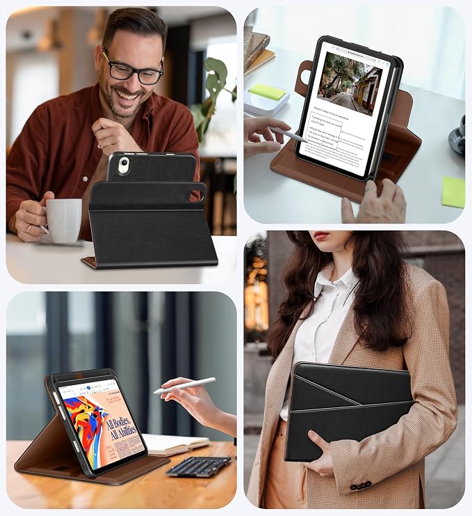 DTTO for iPad mini 7 A17 Pro 2024 aslo fit iPad mini 6 2021 Brown | 360 Degree Rotating Premium Faux Leather Folio Stand Cover with Pencil Holder Auto Sleep/Wake Multiple Angles Hand Strap