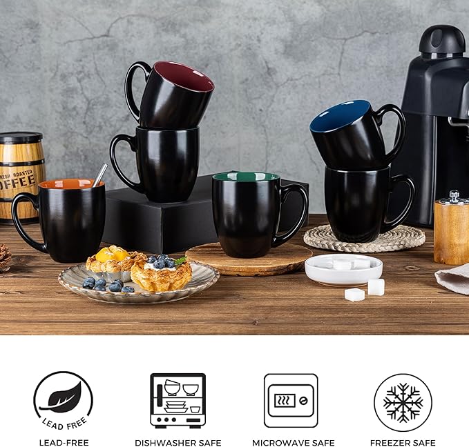 GBHOME 16oz Coffee Mugs Set of 6, Large Ceramic Coffee Mugs for Man, Woman, Dad, Mom, Modern Coffee Mugs Set with handle for Tea/Latte/Cappuccino/Milk/Cocoa. Dishwasher&Microwave Safe,Multi-Color