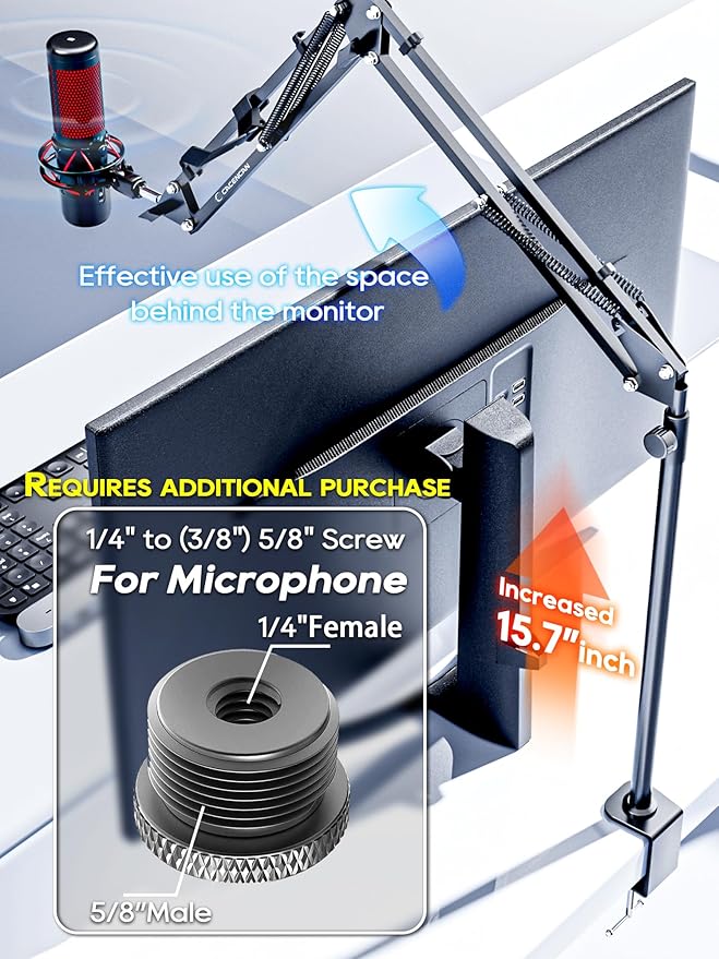 CACENCAN Overhead Camera Mount, 5lb Horizontal Load-Bearing, 360° Adjustable Stand for Desk, Flexible with Phone Clamp, Tabletop Mount for DSLR Camera/Webcam/Microphone