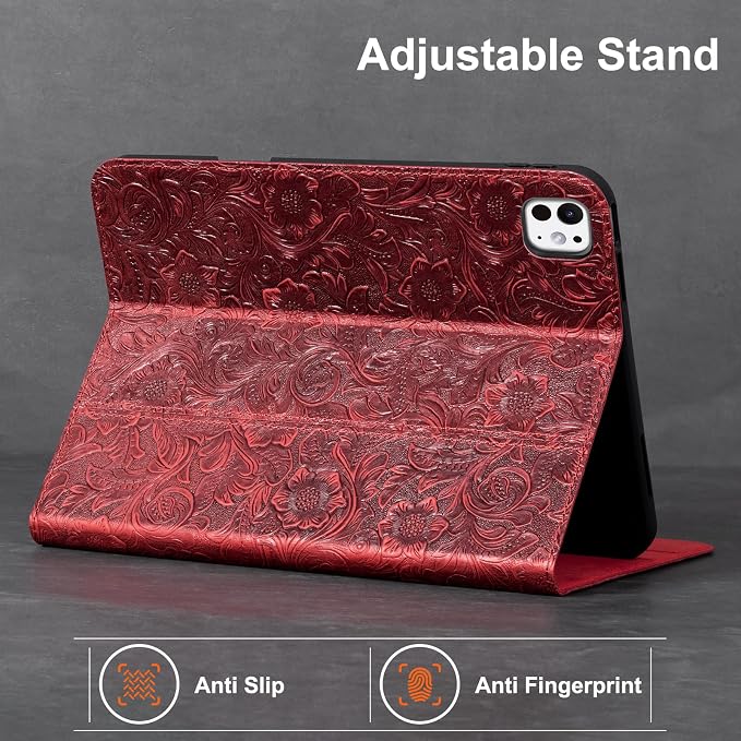 Gexmil Genuine Leather Case for iPad pro 11 Inch 2022/2021 4th/3rd Gen iPad Pro 11 2020/2018 Cover 2nd/1st Gen. CoverReal Leather Cowhide ShockproofFloral Pattern | Genuine Leather Cover for iPad P