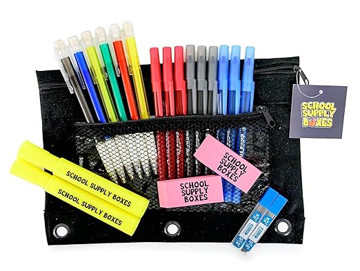 School Supply Boxes | STEM Class Case (4 Boxes) | Back to School Essentials Kit for Students & Teachers | Includes a Calculator, Graph Ruled Filler Paper, a Protractor, & More