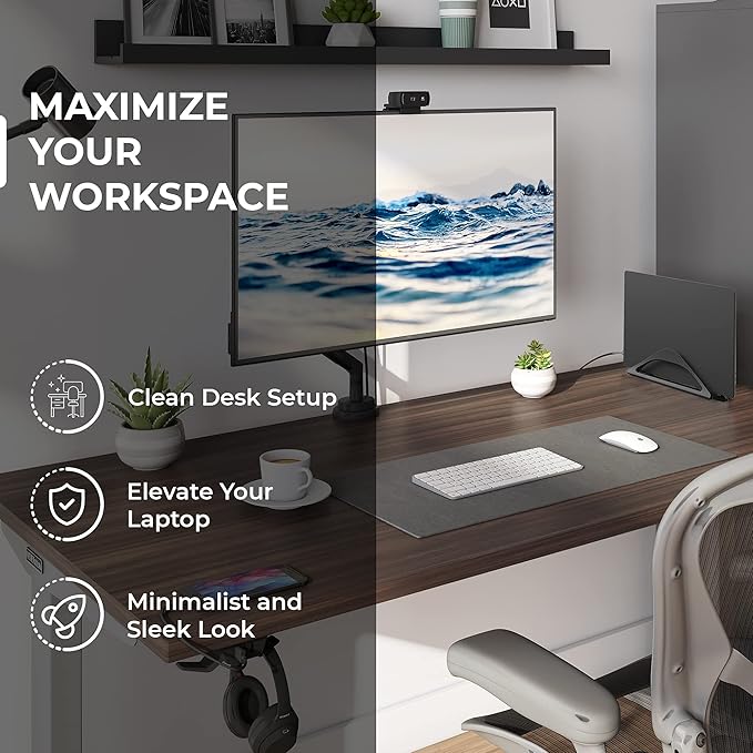 HumanCentric Vertical Laptop Stand for Desks in Matte Black, Upright Adjustable Holder to Dock Apple MacBook Stand, and Other Laptops to Organize Work & Home Office, Automatic Grip