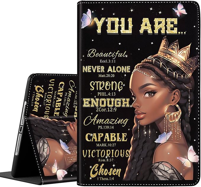 Case for iPad Pro 11 Inch 2022/2021/2020 (4th/3rd/2nd Gen) for iPad Air 5th / 4th Generation 10.9 Inch (2022/2020) Durable Shockproof Protective Cover，Black Woman Queen Afro Design