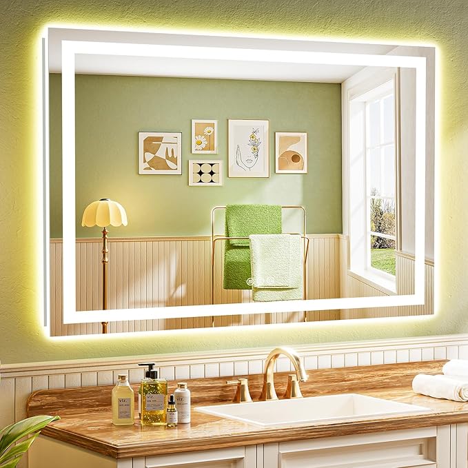 YEELAIT 51x40 Inch LED Bathroom Mirror with Lights Front and Backlit Lighted Vanity Mirror for Bathroom Wall with 3 Colors Dimmable Anti-Fog Memory Shatter-Proof IP54 Waterproof Horizontal/Vertical