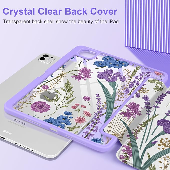 DONGKE for iPad Pro 11-Inch Case (M5 2025 / M4 2024) 6th/5th Generation [Auto Sleep/Wake &amp Pencil Pro Holder] Clear Acrylic Back Smart Trifold Stand Cover Bear &amp Cherry